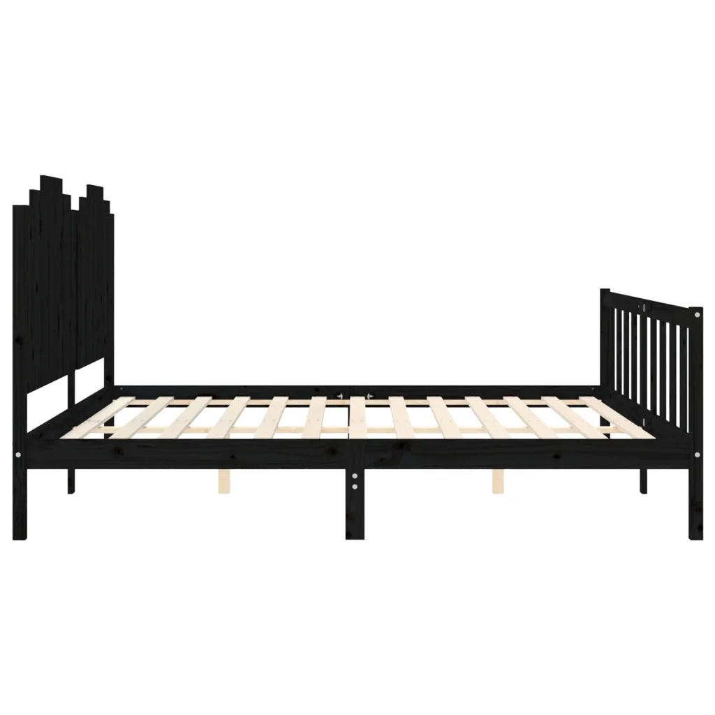 Giroletto con Testiera-Struttura Letto con testiera Nero 200x200 cm in Legno Massello 735655