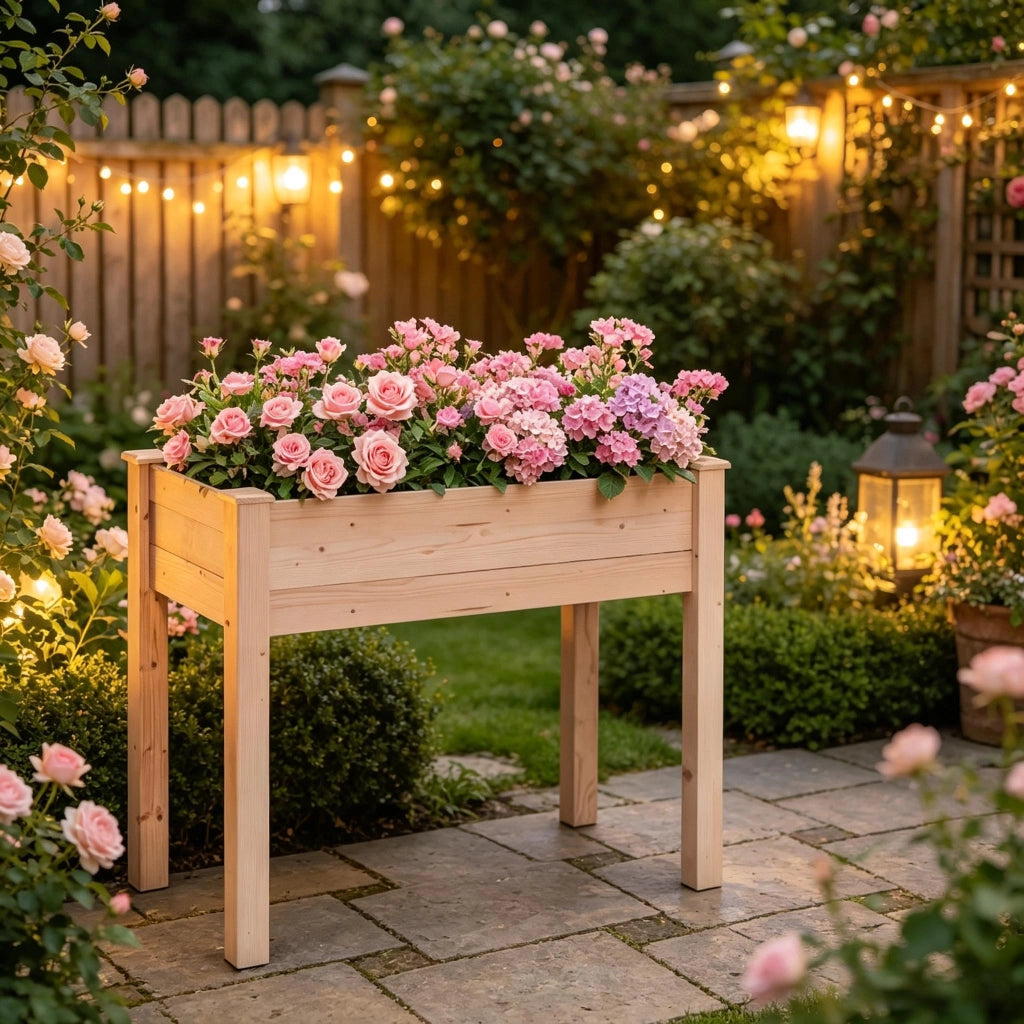 FIORIERA RIALZATA 86x46x76 cm Legno naturale con tessuto non tessuto