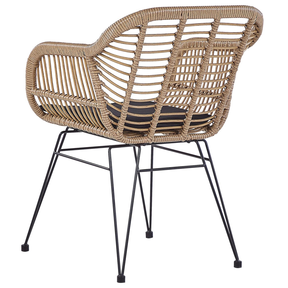 Set da 3 pezzi da bistrot, in finto rattan marrone, con gambe a forcina in metallo nero, piano in vetro