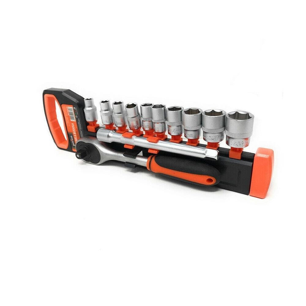 Trade Shop - Set 10 Bussole Da 8 A 19 Mm Con Chiave Cricchetto Reversibile Da 3/8 E Prolunga -