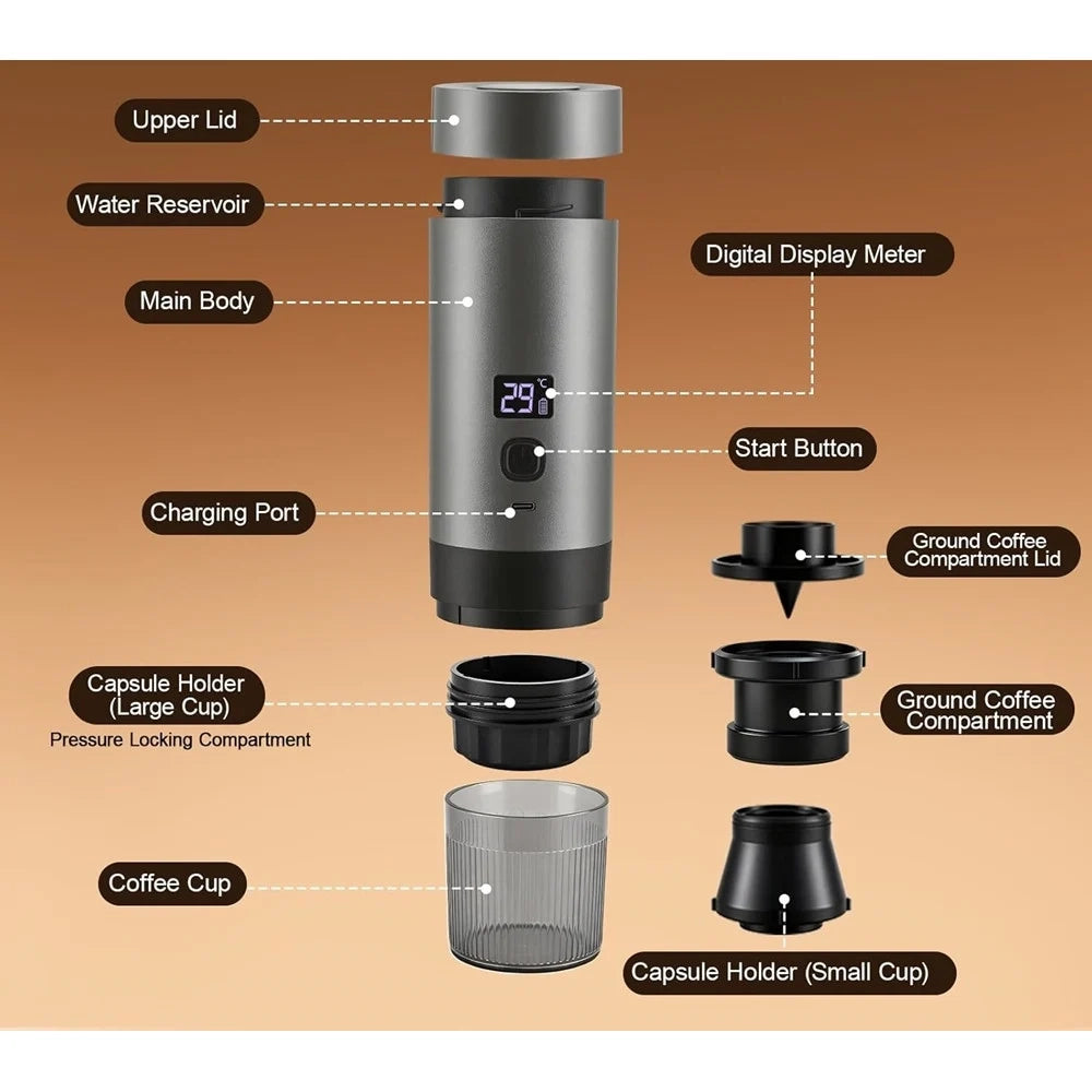 Trade Shop - Caffettiera Elettrica Macchina Caffè Portatile A Batteria Compatibile Con Capsule Macinato -