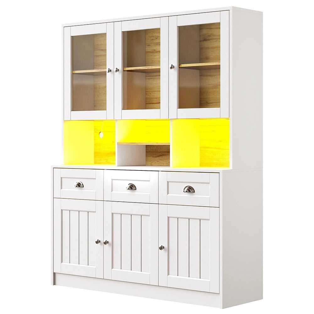 Credenza Cucina Alta 140x40x175cm - Xylo - Luci LED RGB Regolabili, Bianco/Nero
