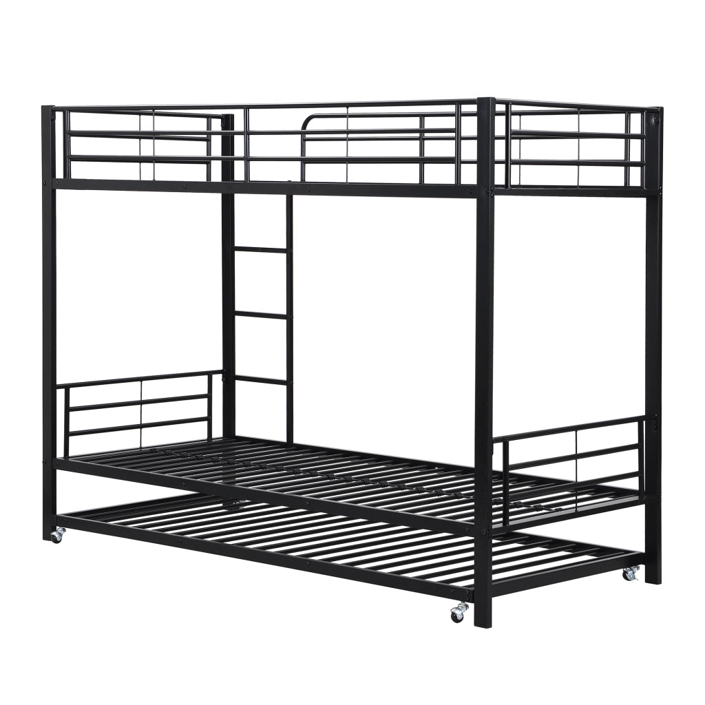 Letto a Castello 90x200 cm e 90x190 cm; 3 Posti - con Scaletta; Sponde in Metallo Nero