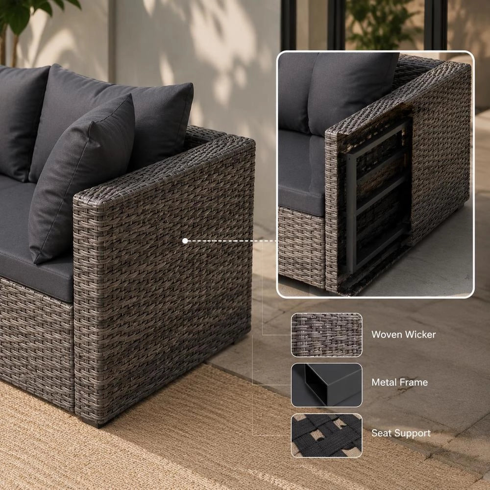 7-piece Garden Sofa Set With Cushions & Pillows, Poly Rattan Grey