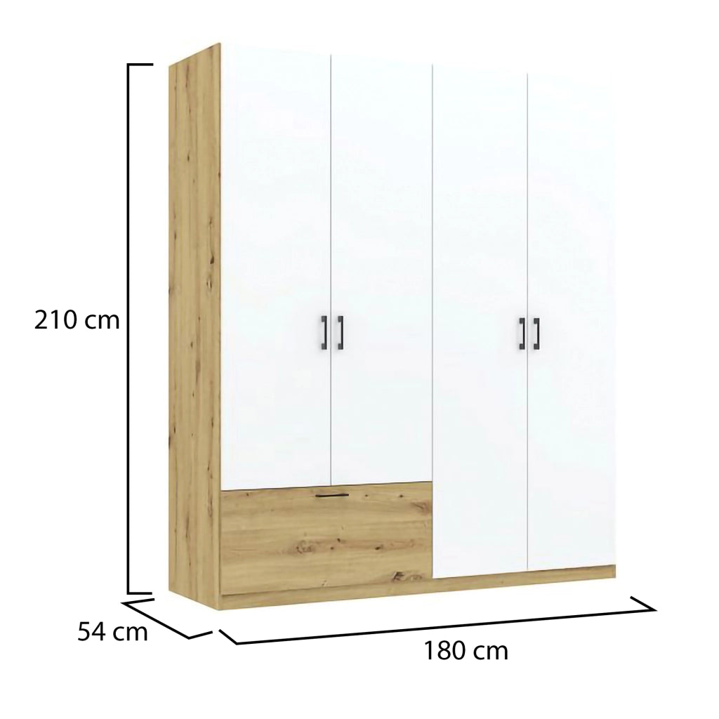 Armadio Camera da Letto Libanori, Guardaroba Grande 2 Ripiani, 180x210h cm Bianco