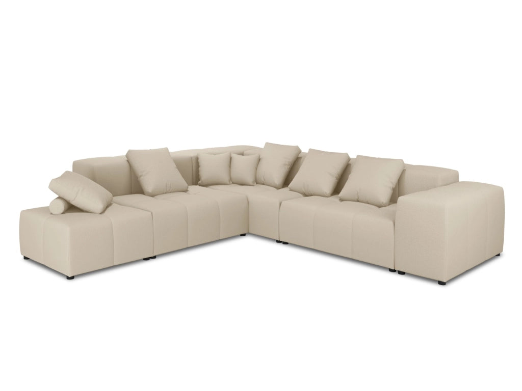 Cosmopolitan Design - Divano angolare modulare reversibile "Rome" 7 posti in tessuto strutturato beige 