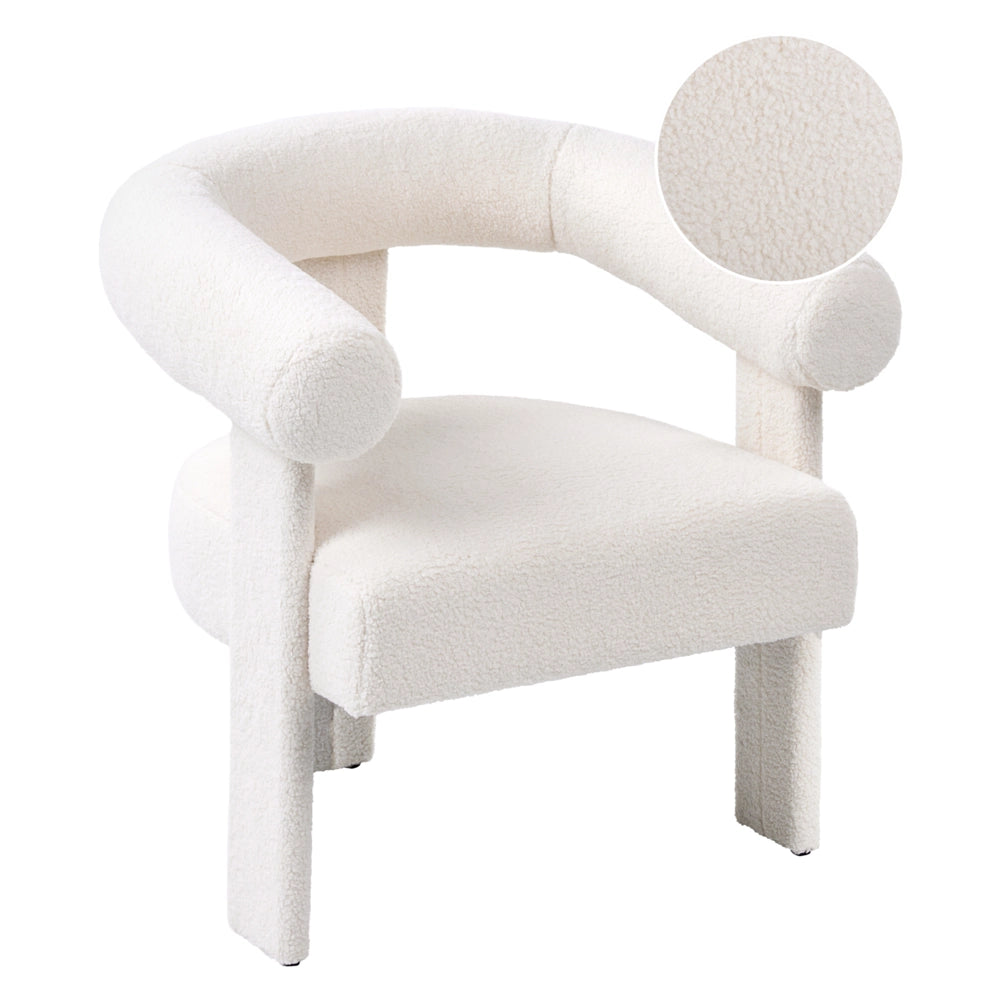 Poltrona bianco sporco con rivestimento in bouclé design retrò gambe in legno per soggiorno
