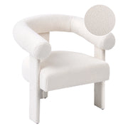Poltrona bianco sporco con rivestimento in bouclé design retrò gambe in legno per soggiorno