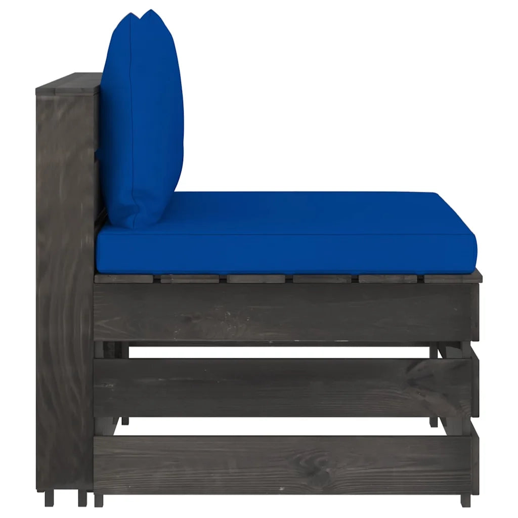 Divano componibile-Divano Centrale Modulare con Cuscini in Legno Impregnato Grigio 671495