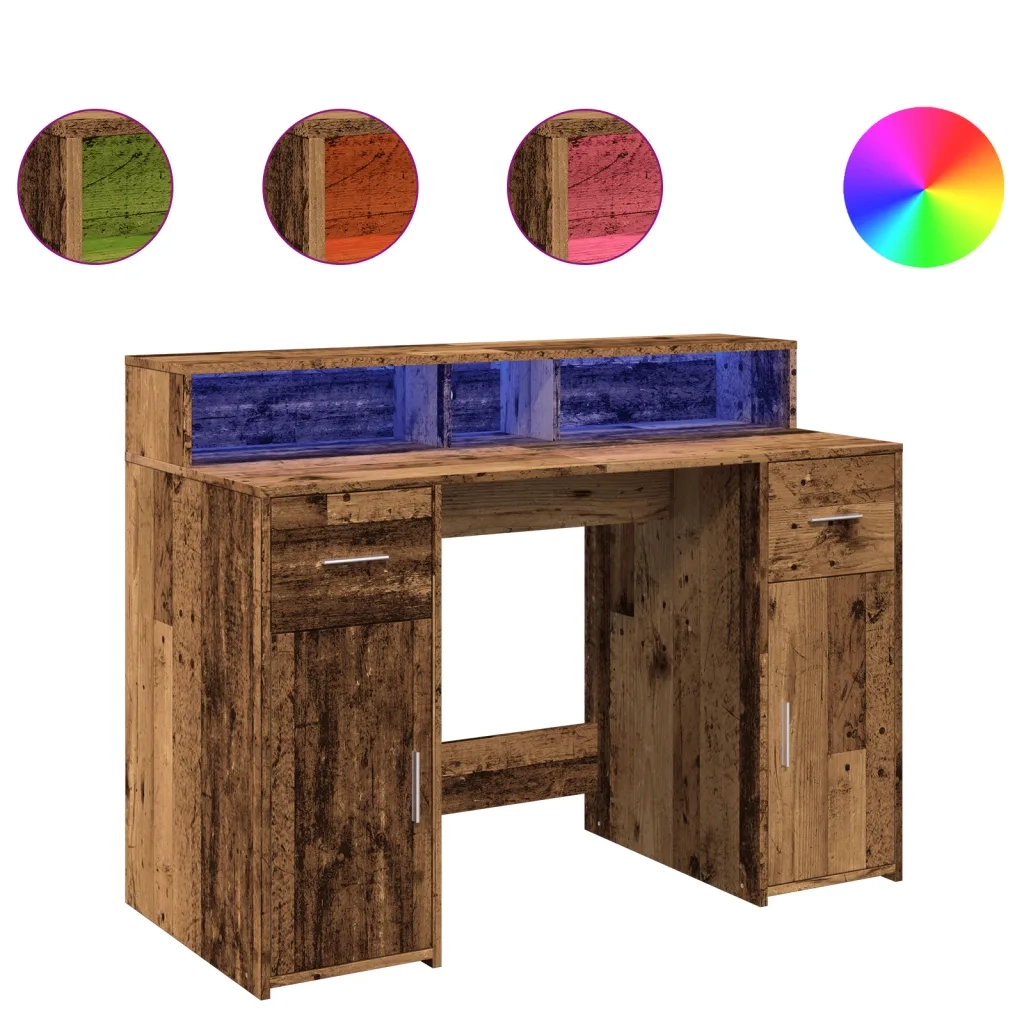 Scrivania con Luci LED Legno Antico 120x55x91 cm in Multistrato 3309418