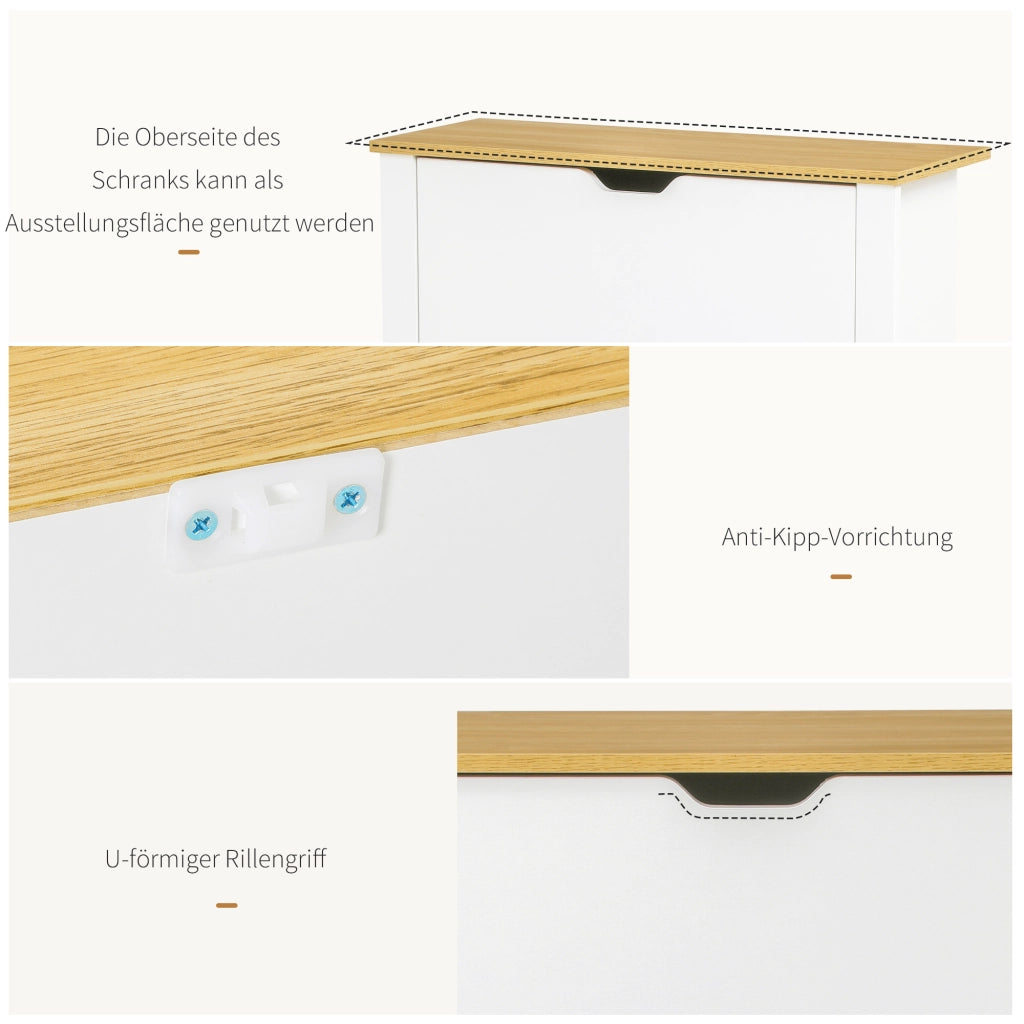 Scarpiera con 2 cassetti estraibili e 4 ripiani, piano d'appoggio, per ingresso, in compensato, bianco, 72 × 26 × 80 cm