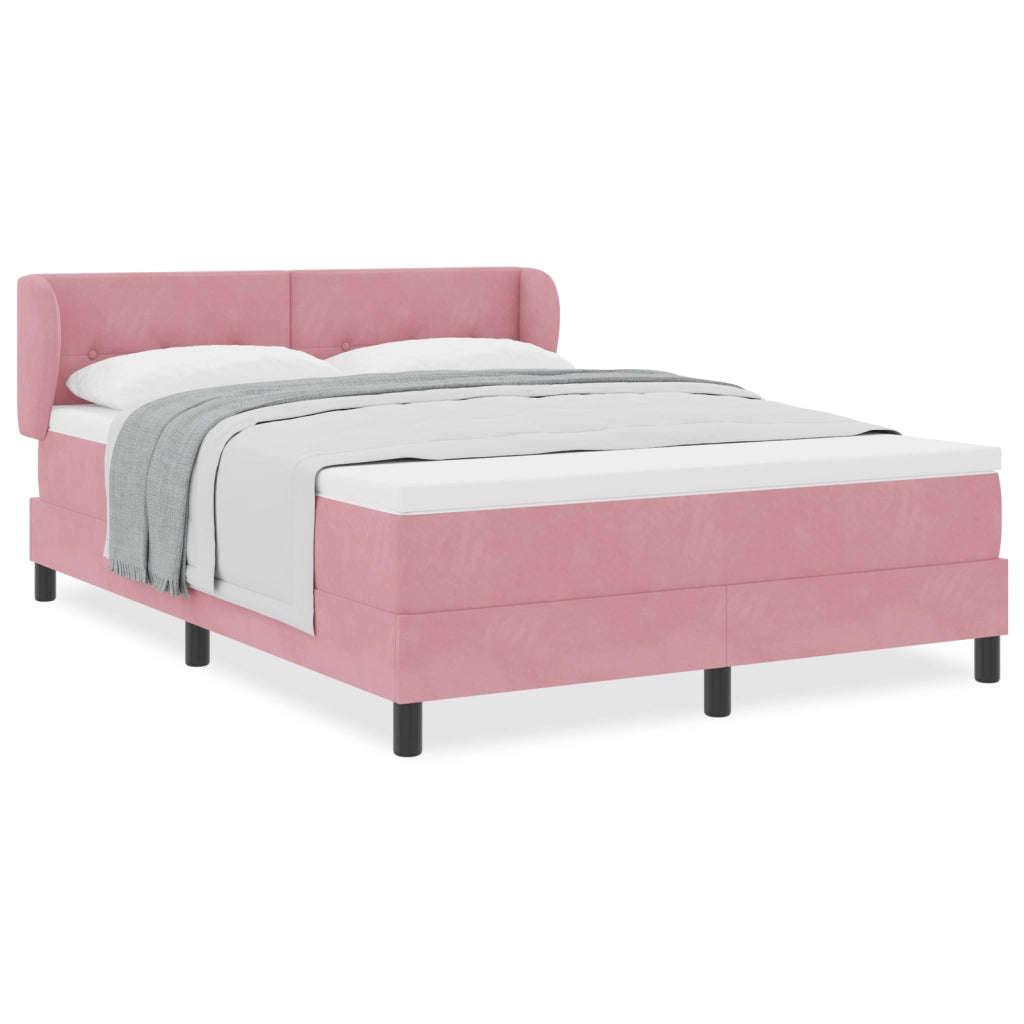 Letto Box Spring con Materasso Rosa 140x190 cm Velluto