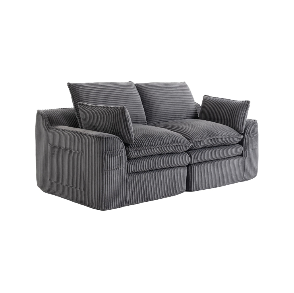 Divano 2 posti ULEVR 191x94x85 cm in velluto a coste grigio scuro con tasche laterali e cuscini