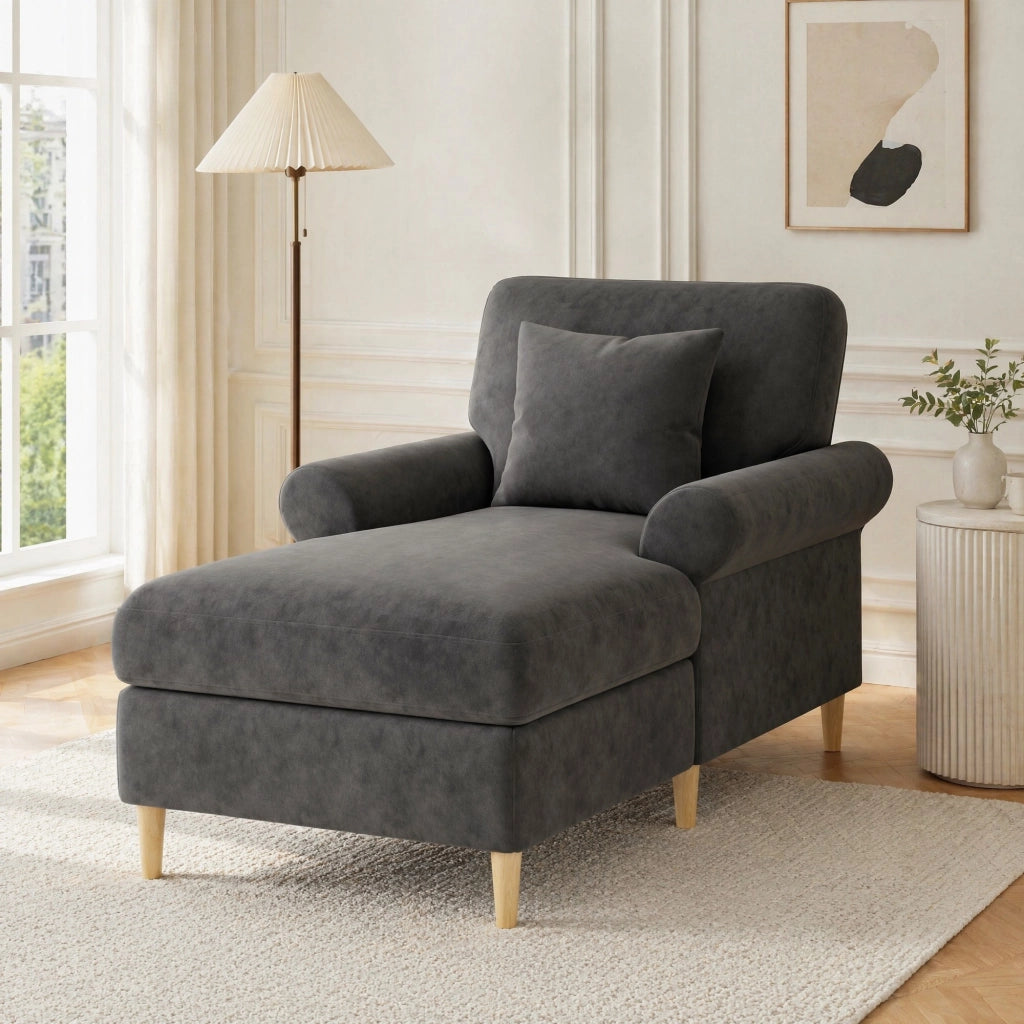 Poltrona relax imbottita 1 posto 133x87x90 cm in velluto con cuscino; grigio