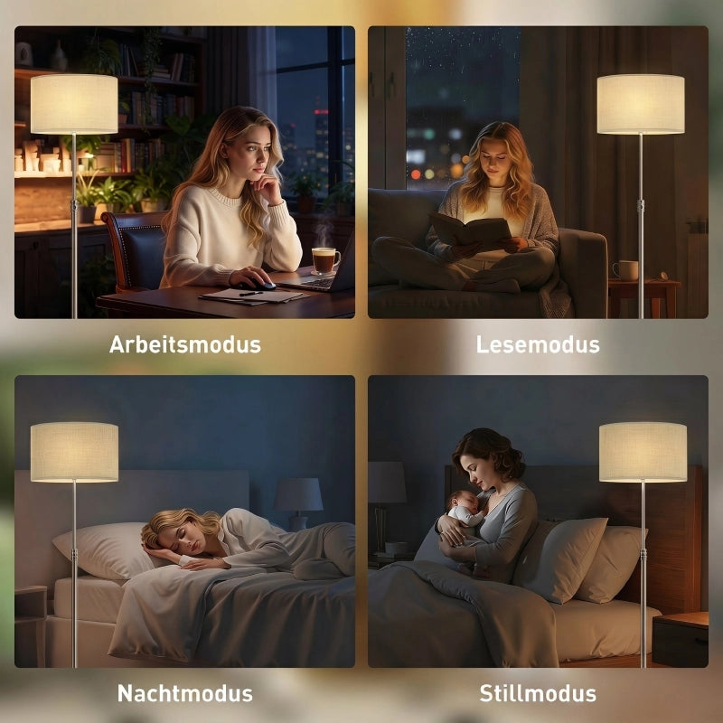 Lampada da terra con telecomando, altezza regolabile, paralume in tessuto, base in metallo, luminosit¨¤ regolabile, interruttore a pedale, beige
