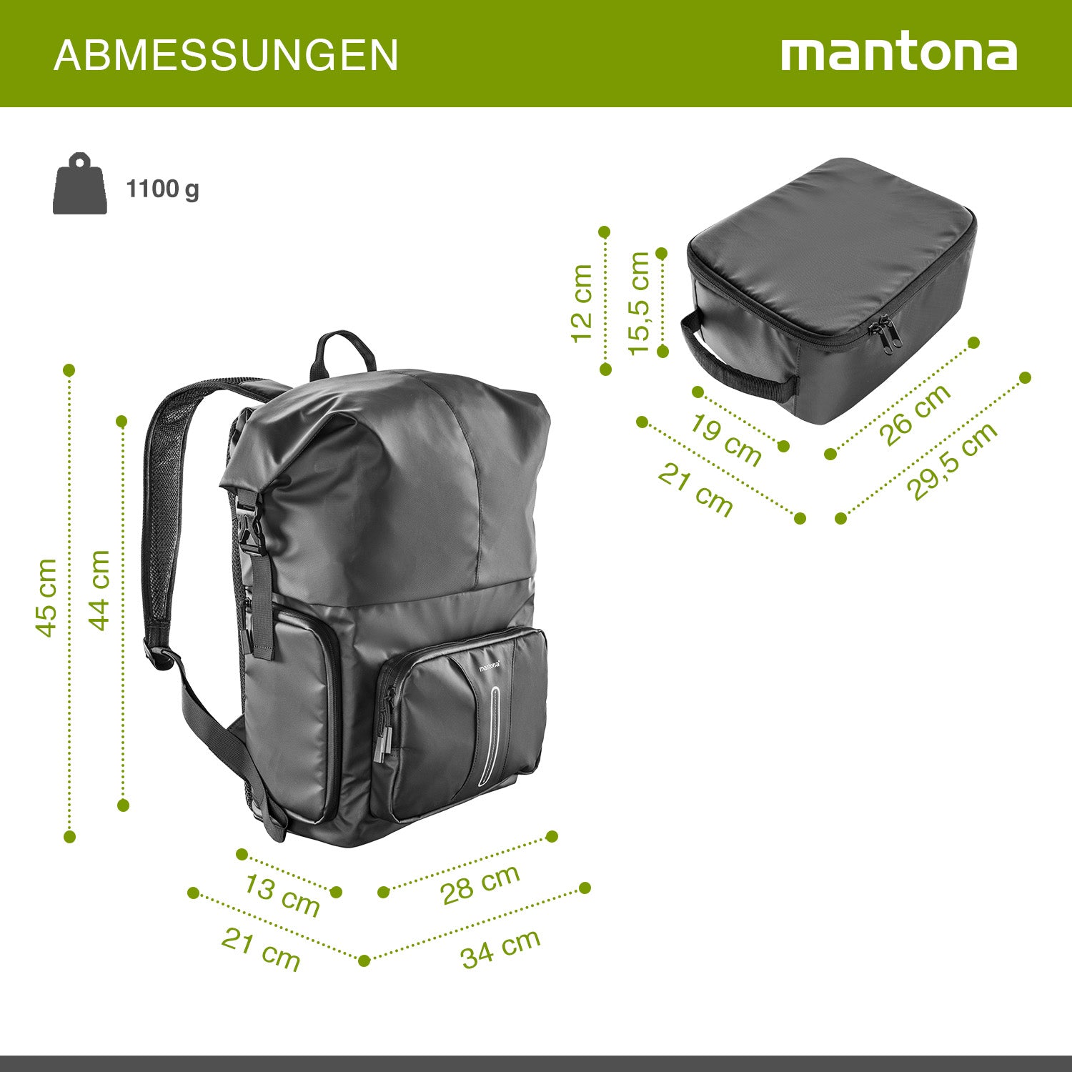 Mantona zaino fotografico corriere per fotocamera SLR DSLR in materiale impermeabile, con accesso rapido, zaino corriere con chiusura per arrotolamento 22444 Nero 480mm