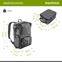 Mantona zaino fotografico corriere per fotocamera SLR DSLR in materiale impermeabile, con accesso rapido, zaino corriere con chiusura per arrotolamento 22444 Nero 480mm