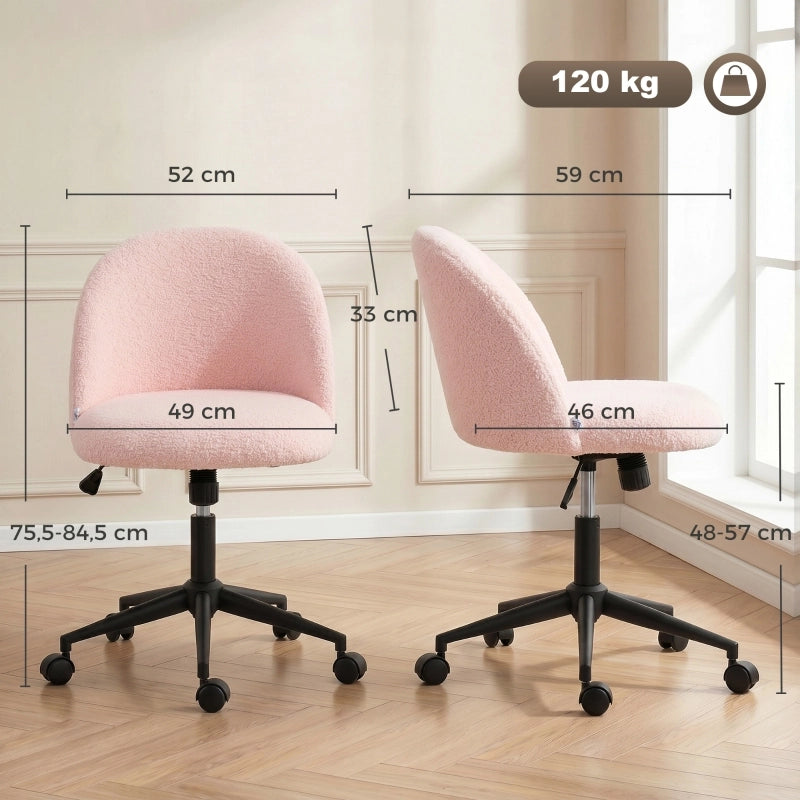 Sedia da ufficio girevole con altezza regolabile, funzione dondolo, schienale ergonomico e rotelle, in poliestere rosa