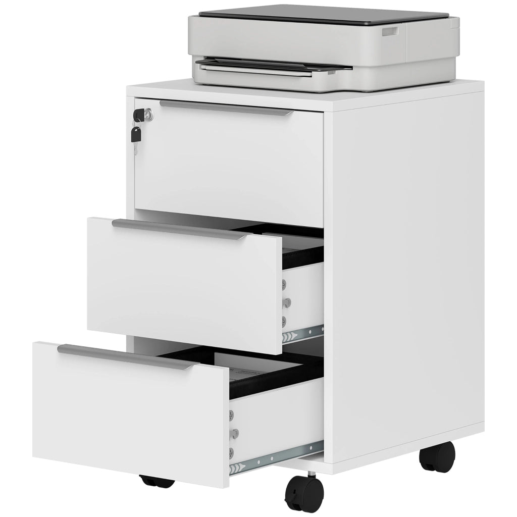 Scrivania a rotelle con 3 cassetti e serratura ¨C zephmum ¨C bianco 40x40x63.5 cm