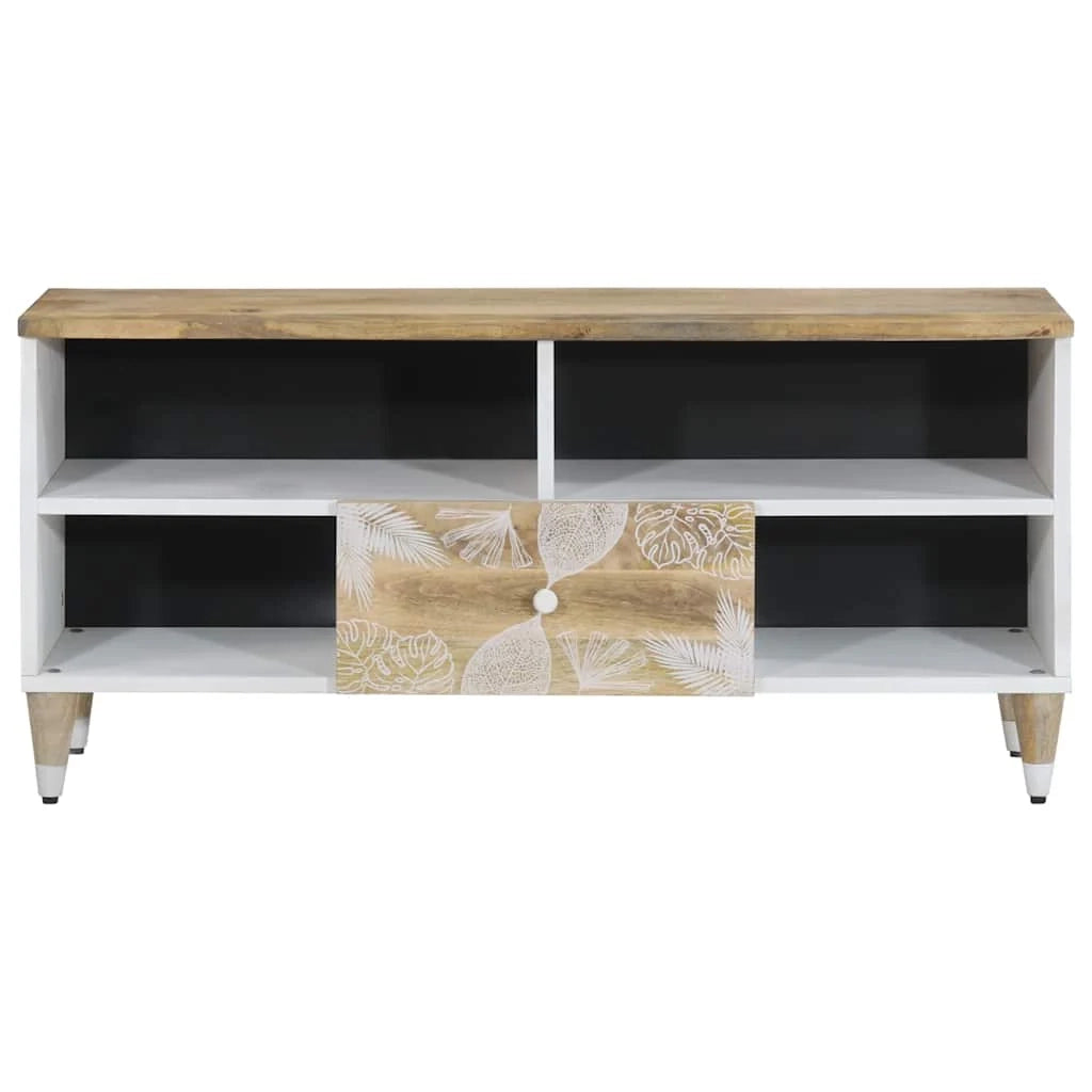 Mobile porta TV con cassetto e ripiani 100 x 33,5 x 46 cm pratico contenitore stile moderno legno di mango naturale 02_0057846