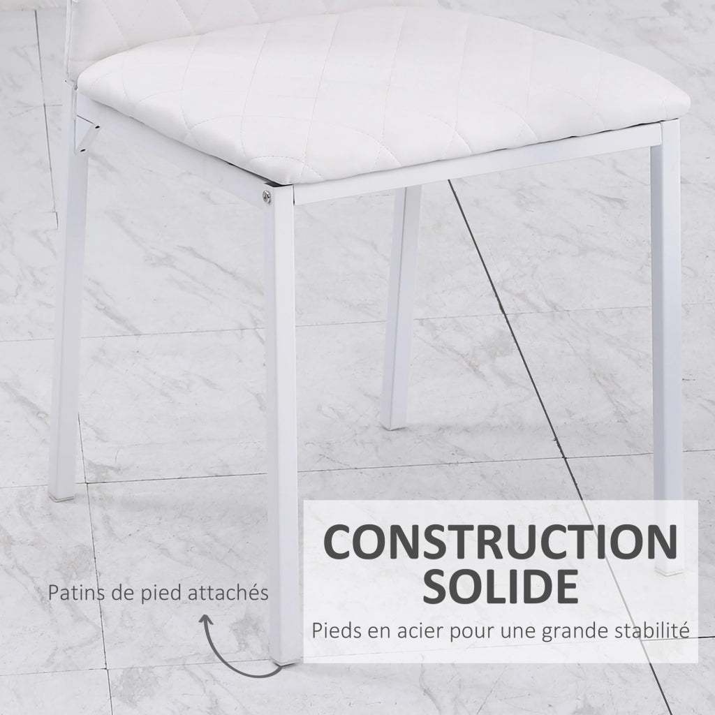 Set 4 Sedie da Pranzo ¨C Xylo ¨C Capitonn¨¦ Rombi Bianco Gambe Metallo 41x50x91cm