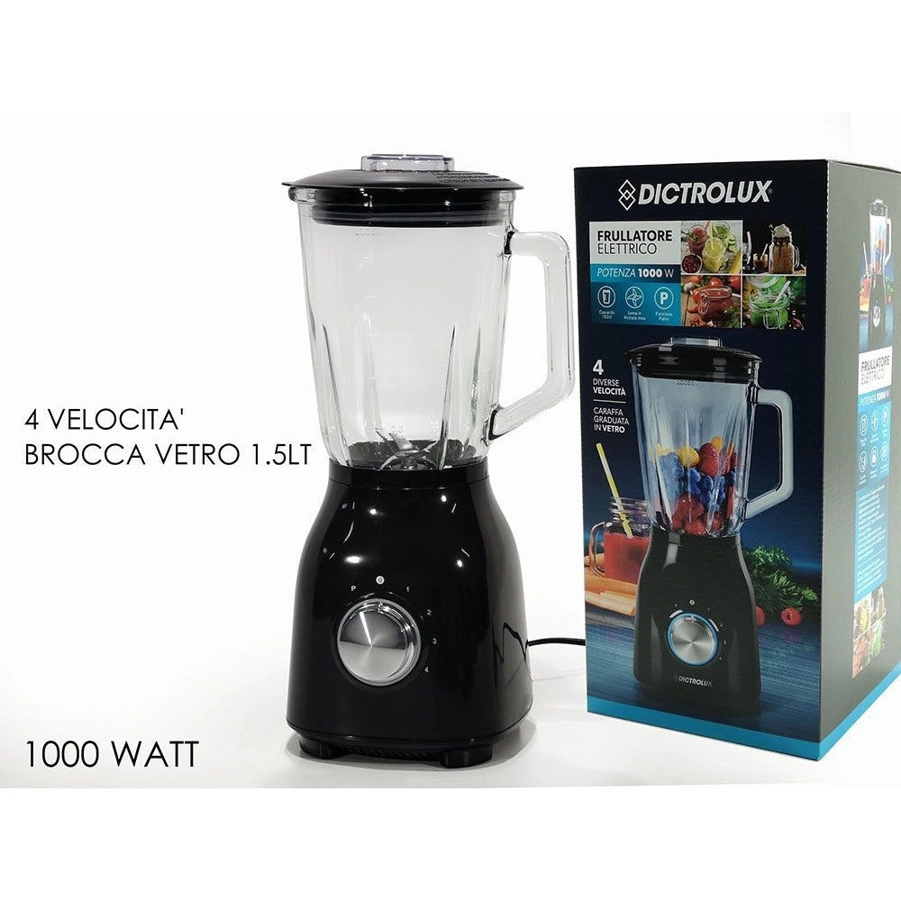 Trade Shop - Frullatore Elettrico Con Caraffa In Vetro Graduata 1,5 Litri 1000 Watt 4 Velocità -