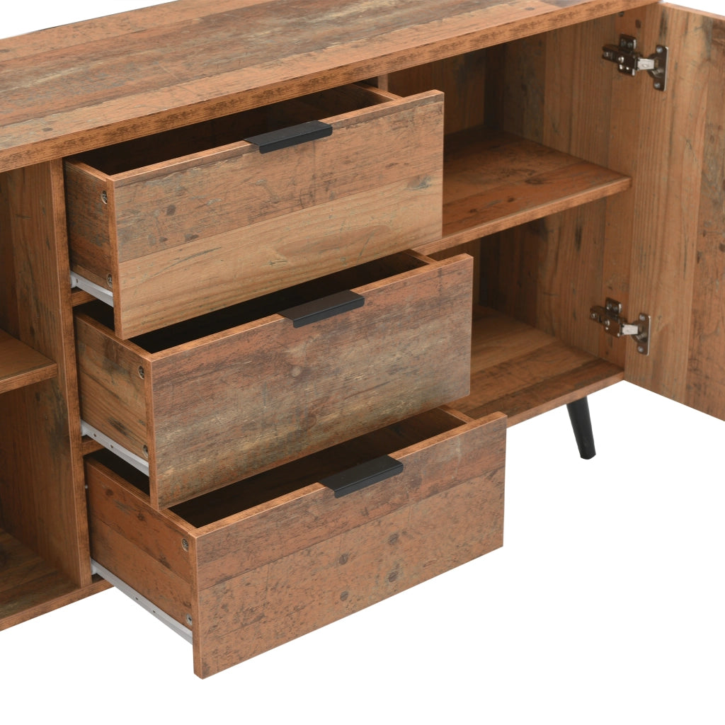 Mobile TV con 3 cassetti e ripiani regolabili; per soggiorno; in truciolare; 140×35×70 cm; marrone