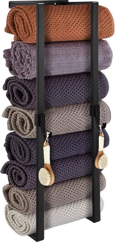 Houder di asciugamani per bagno, 3-barre per asciugamani per bagno, support per asciugamani per bagno in metallo nero (nero-2)