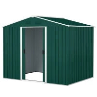 Casetta da Giardino 3.6m² in Lamiera di Acciaio con 2 Porte Scorrevoli e 4 Prese d'Aria, 236x174x190 cm, Verde