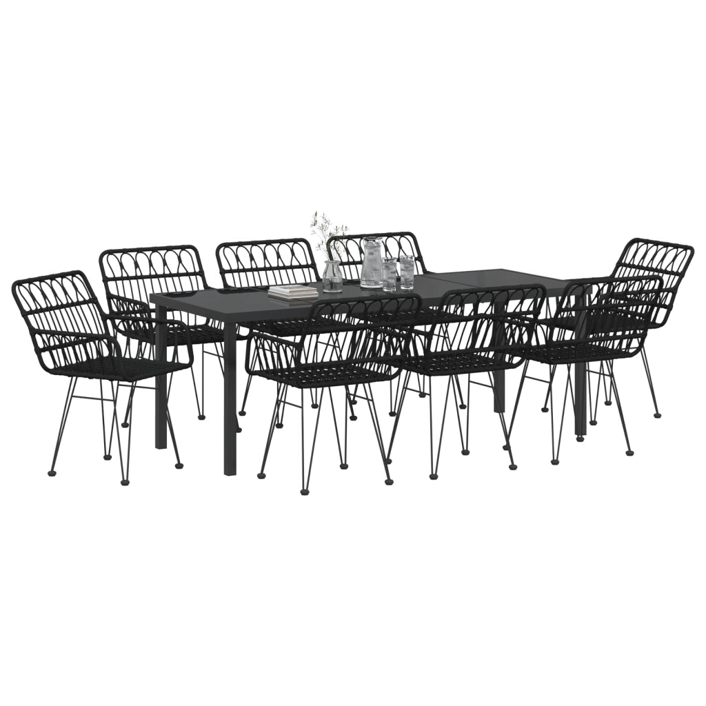 Set da Pranzo da Giardino 9 Pezzi Nero Rattan Polimerico