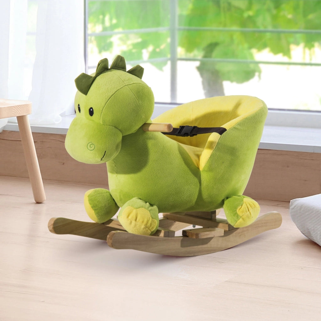 Drago a Dondolo per i Bambini in Legno Verde e Giallo