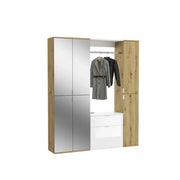 Armadio con 6 ante, 4 specchi, 2 cassetti e un guardaroba - Bianco e rovere - BODITE