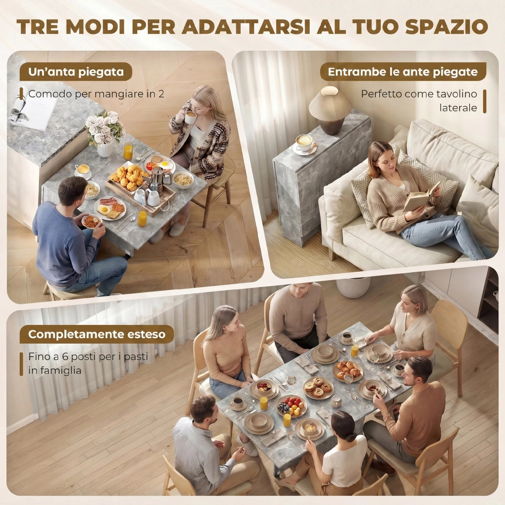 Tavolo Pieghevole Legno per 4-6 Persone con Ruote ¨C zephmum ¨C Grigio 75x140x74