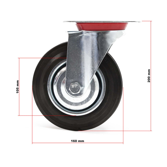 Set 4x ruote piroettanti, rivestimento in gomma piena, Rotella 160mm max 130kg con nucleo in metallo