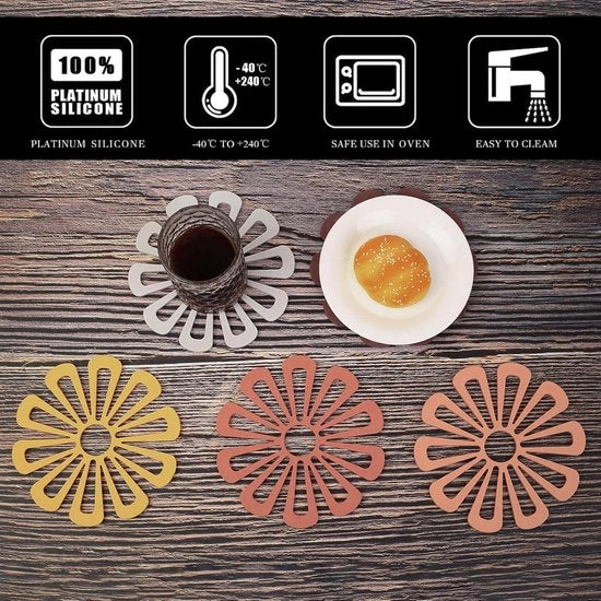 Set di sottopannini in silicone resistenti al calore - Set di 6 - Accessori da cucina per pentole e piatti caldi