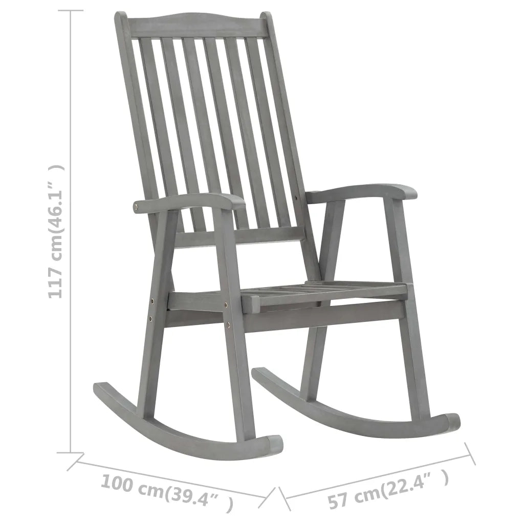 Sedia a Dondolo con Cuscini Grigia in Legno Massello di Acacia cod mxl 75550