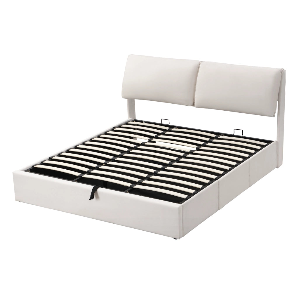 Letto imbottito 180x200 cm con contenitore, 3 cassetti, testiera regolabile, velluto beige