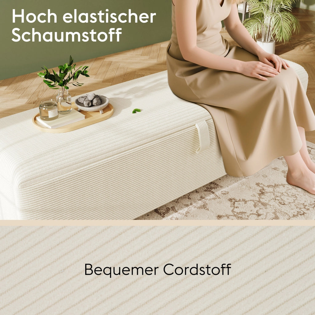 PANCA Contenitore 165 x 38 x 46 cm in Cord Beige con vano portaoggetti