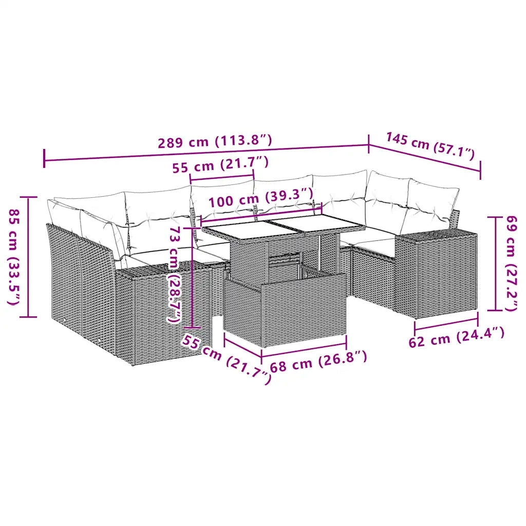 Set Divani da Giardino 8 pz con Cuscini Grigio in Polyrattan 3269041