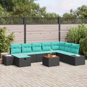 Set Divano da Giardino 9 pz Nero Poly Rattan 3360945