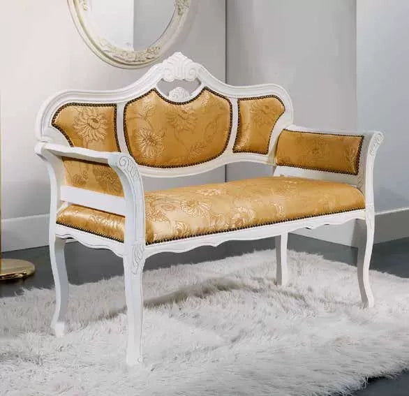 Divanetto imbottito shabby chic in legno intagliato con fregi - Mobili 2G