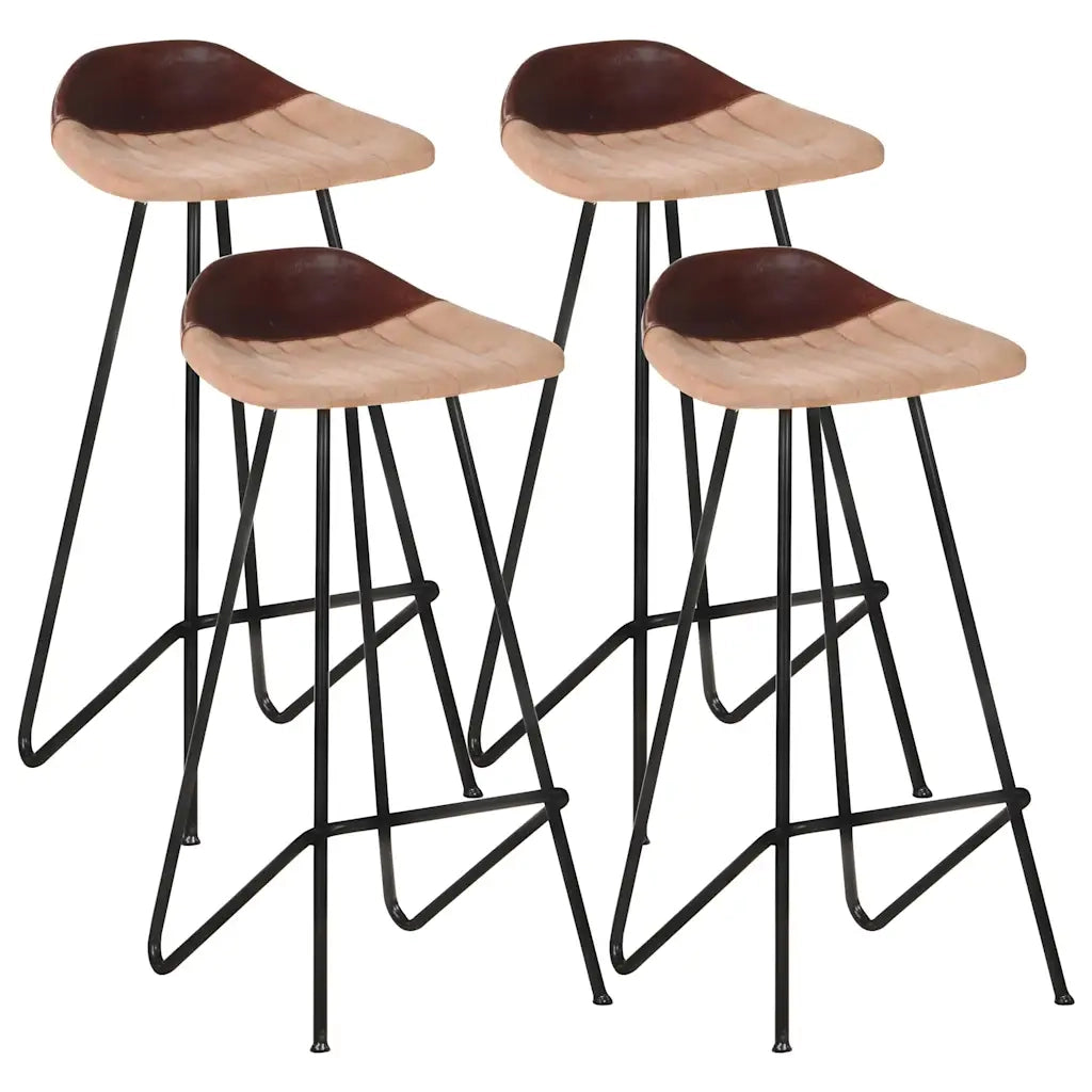 Sgabelli da Bar 4 pz Marroni in Vera Pelle 320646