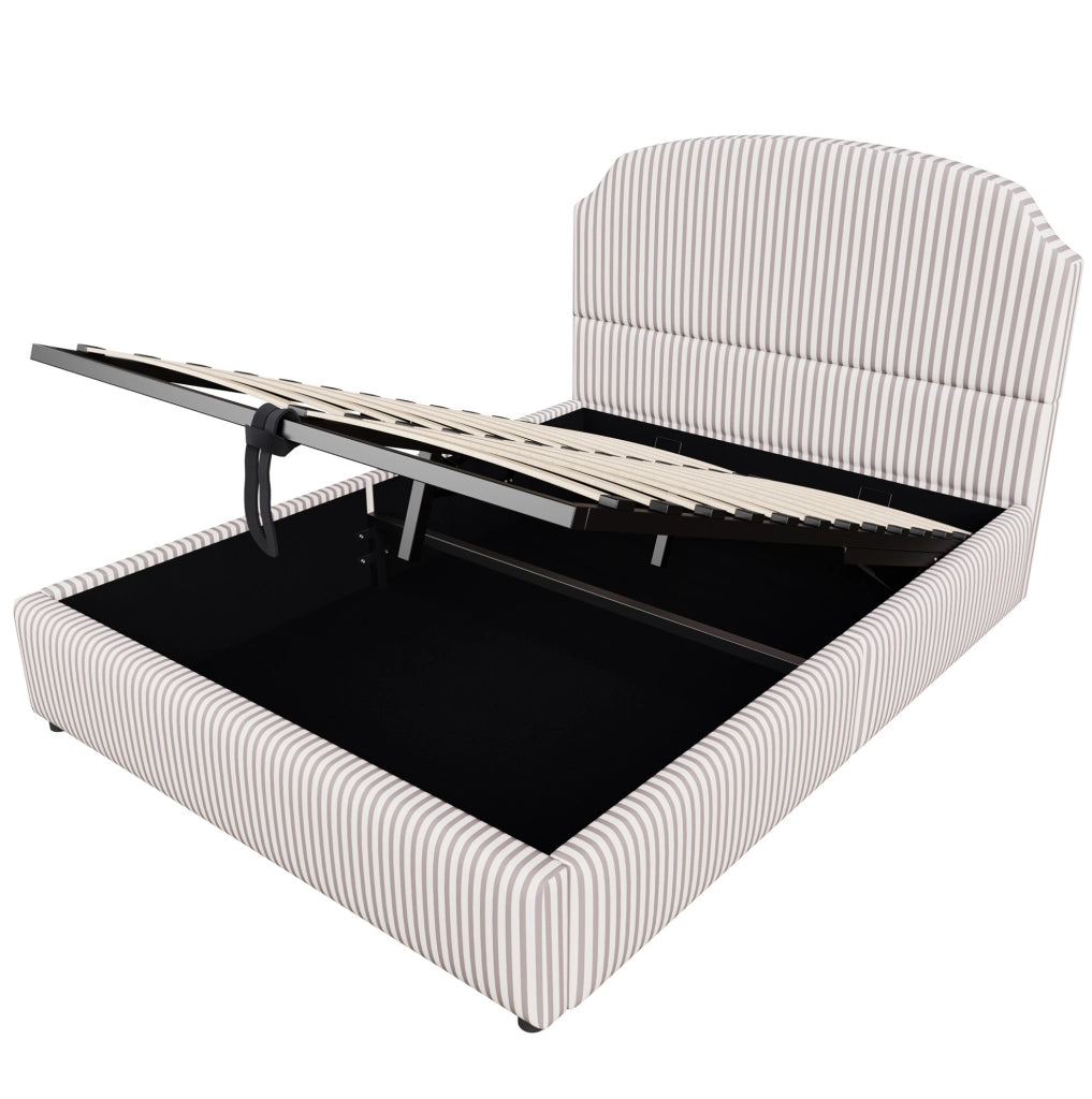 Letto imbottito 140x200 cm con contenitore e testiera ampia in tessuto