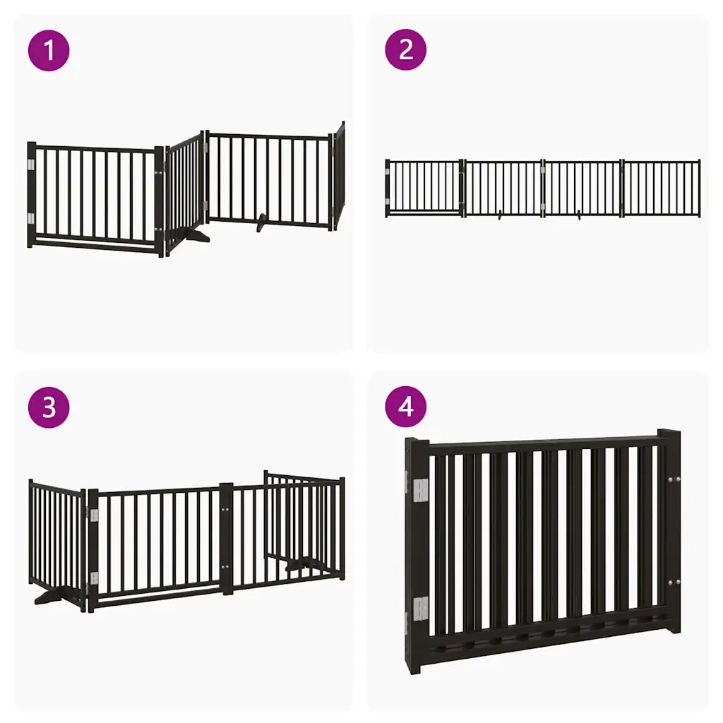 vidaXL Cancello Cani Pieghevole Nero 4 Pannelli 320 cm Massello Abete