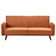 Divano Letto Tessuto Velluto Arancione Retro Soggiorno 3 Posti Gambe In Legno Bracci Pista