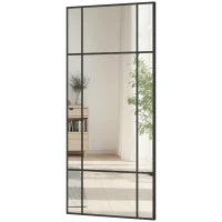 Specchio da Parete Stile Finestra con Montaggio Verticale e Orizzontale, 110x50cm, Nero