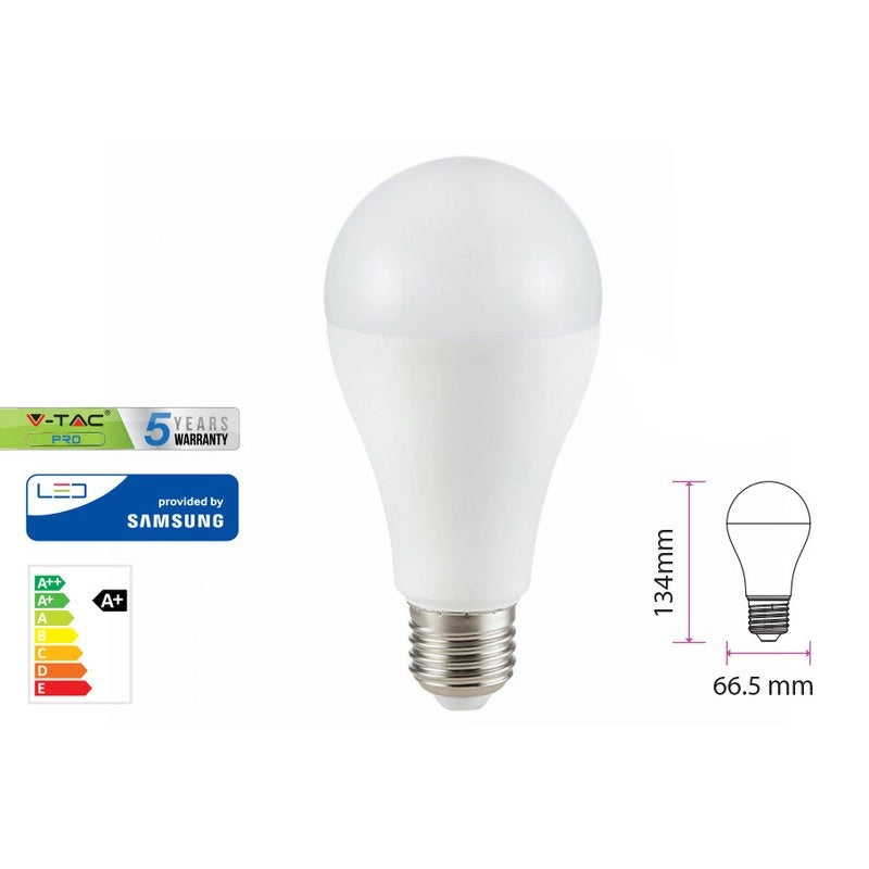 Lampada Led E27 A65 15W Bianco Caldo 3000K Bulbo Sfera Chip Samsung Garanzia 5 Anni SKU-159