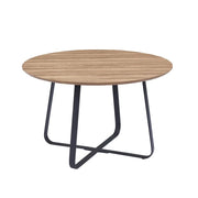 Tavolo da pranzo NOVES – Rotondo diametro 120 cm – Effetto legno e gambe nere – Stile moderno