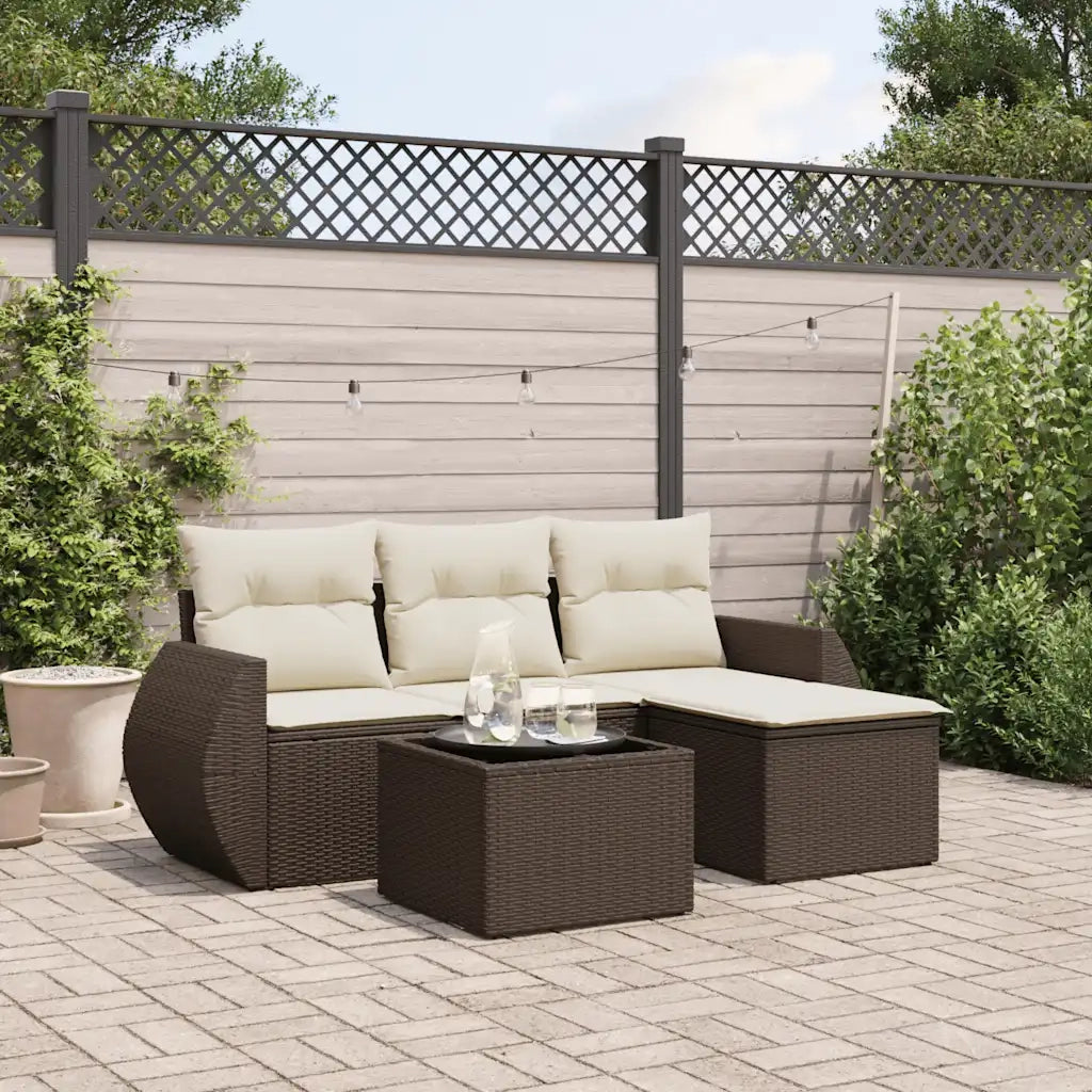Set Divano da Giardino 5 pz con Cuscini-Sofa da Giardino-Divanetto da esterno Marrone in Polyrattan 423268
