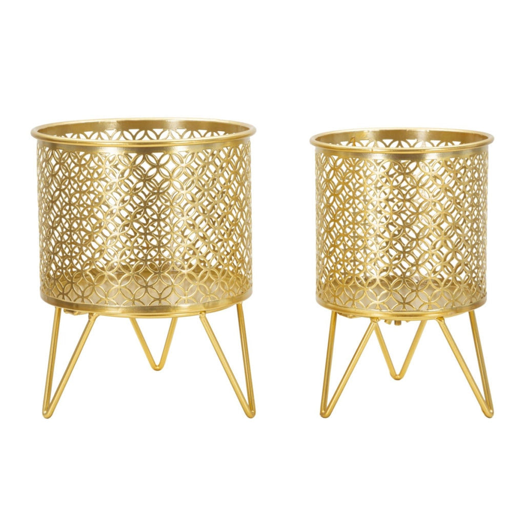 Set di 2 Vasi per Piante VKH413, Oro, Metallo, 16x16x20 cm